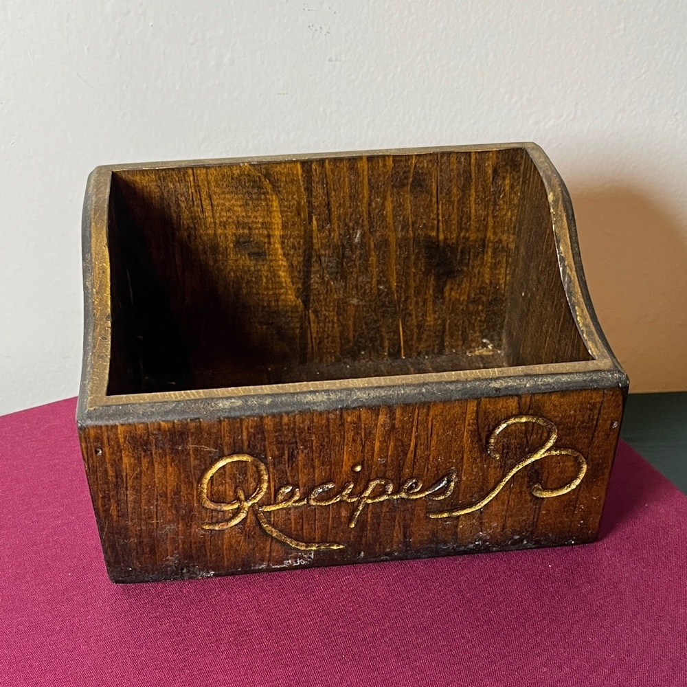 Solid‎ Wood Handmade Vintage 1970s Recipe Card Holder Box Country Primitive